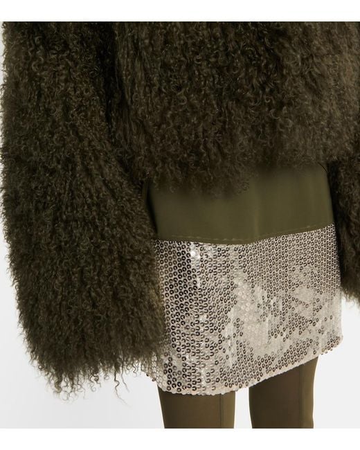 The Attico Black Faux Fur Bomber Jacket