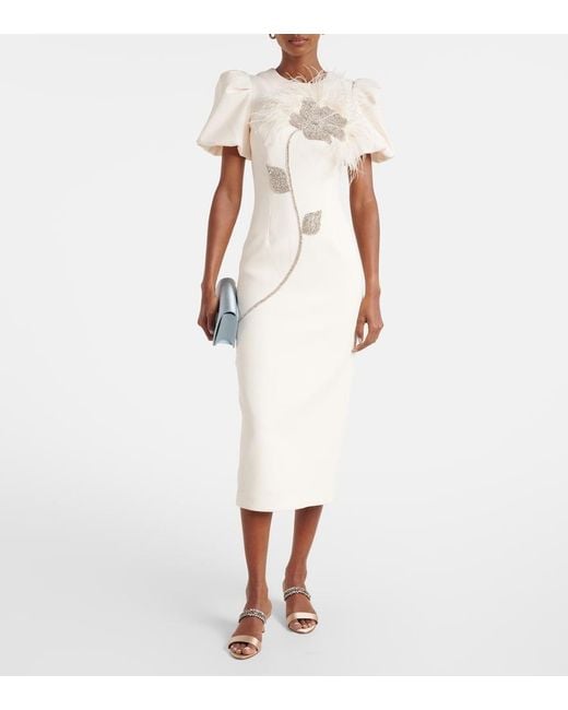 Rebecca Vallance Natural Embellished Crepe Cocktail Dress