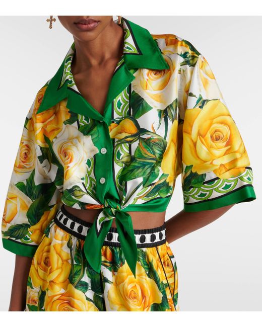 Dolce & Gabbana Green Floral Silk Shirt