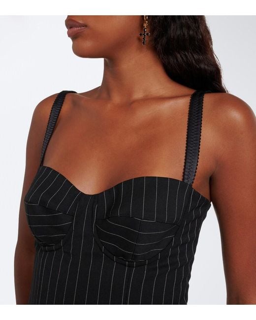Dolce & Gabbana Black Pinstriped Wool And Silk-Blend Bustier Dress