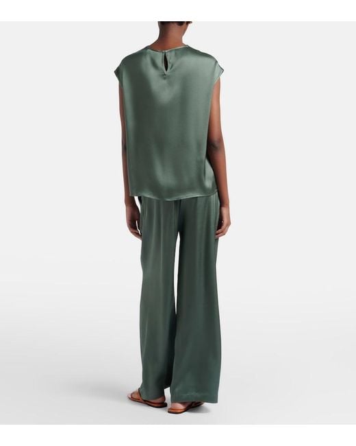 Asceno Green Isola Pleated Silk Twill Wide-Leg Pants