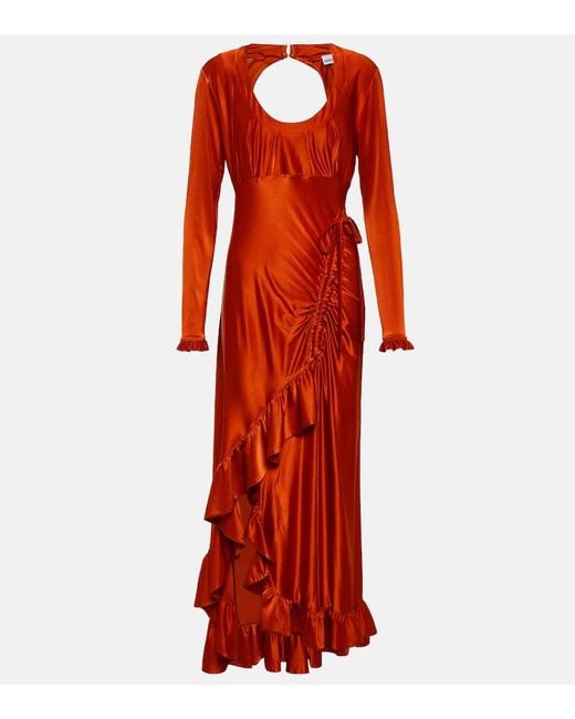 Rabanne Red Ruffled Satin Maxi Dress