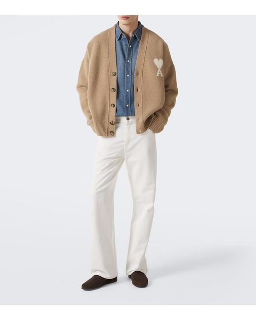 AMI Natural Ami De Cour Wool-Blend Cardigan for men