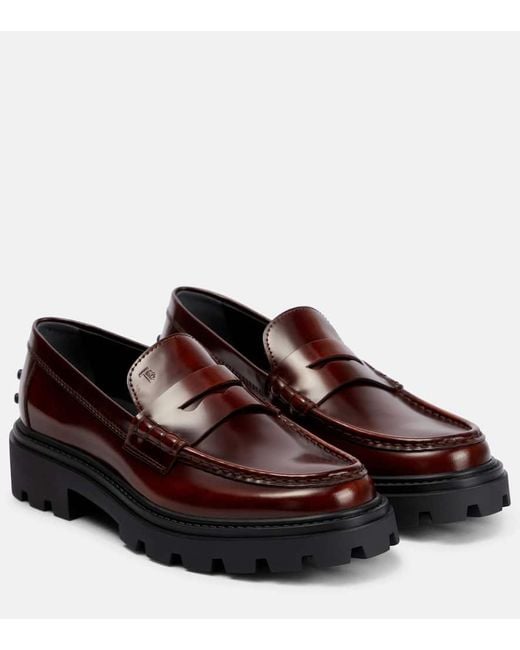 Tod's Brown Platform Leather Penny Loafers