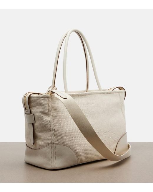 Prada White Large Leather-Trimmed Canvas Tote Bag