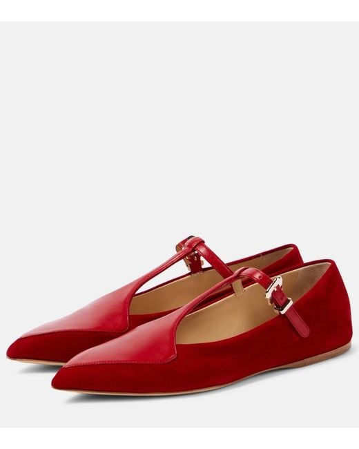 Gabriela Hearst Red Liv Leather And Suede Mary Jane Flats