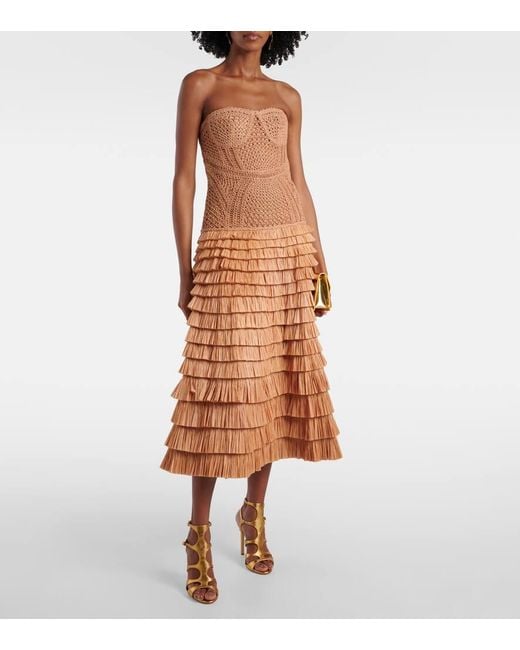 Jonathan Simkhai Brown Santana Raffia-Blend Bustier Dress
