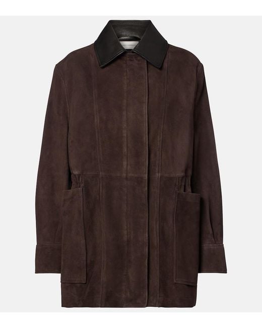 Nour Hammour Brown Grange Leather-Trimmed Suede Jacket