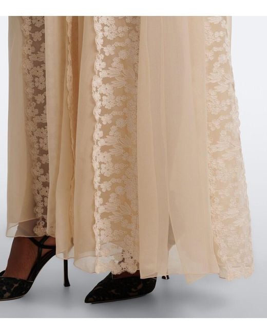 Fendi White Silk Chiffon And Lace Maxi Dress