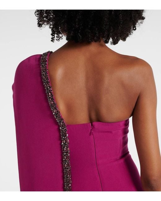 Roland Mouret Purple Caped Embellished Satin Crepe Gown