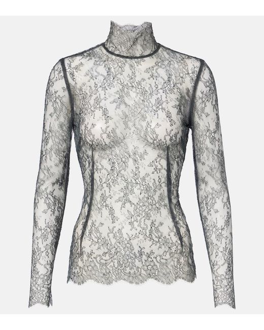 Top De Cuello Alto De Encaje Floral Dolce & Gabbana de color Gray