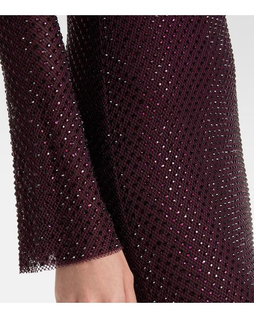 Self-Portrait Purple Rhinestone Mesh Maxi Dress