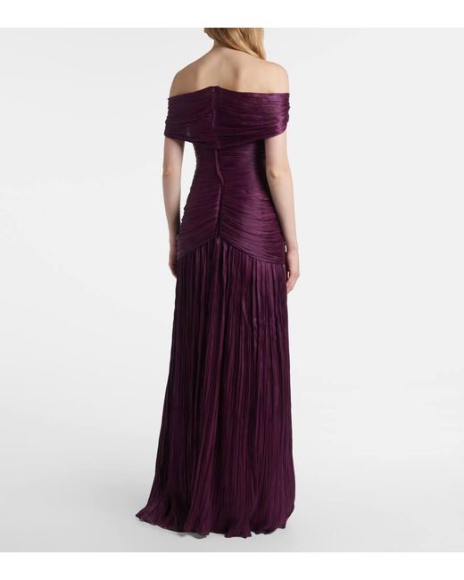 Marmar Halim Purple Off-Shoulder-Robe Aus Crepe