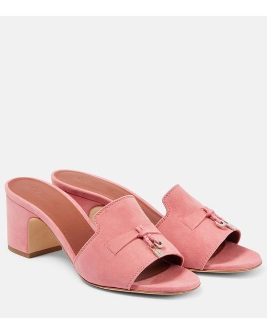 Loro Piana Pink Summer Charms Suede Mules