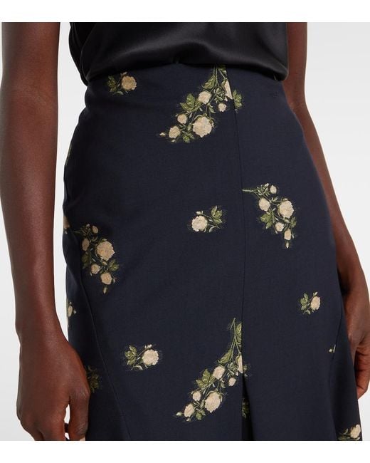 Erdem Blue Floral Jacquard Midi Skirt