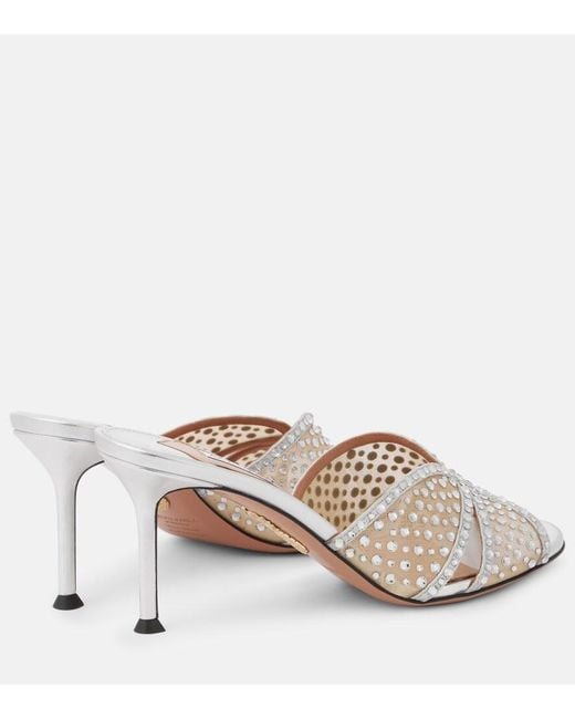 Aquazzura Metallic Crystal Lover 75 Leather-Trimmed Mules