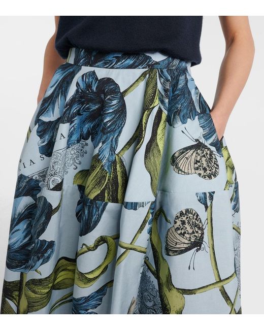 Erdem Blue Floral Cotton Poplin Midi Skirt
