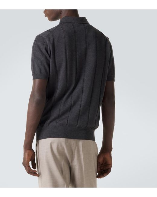 Canali Black Virgin Wool Polo Sweater for men