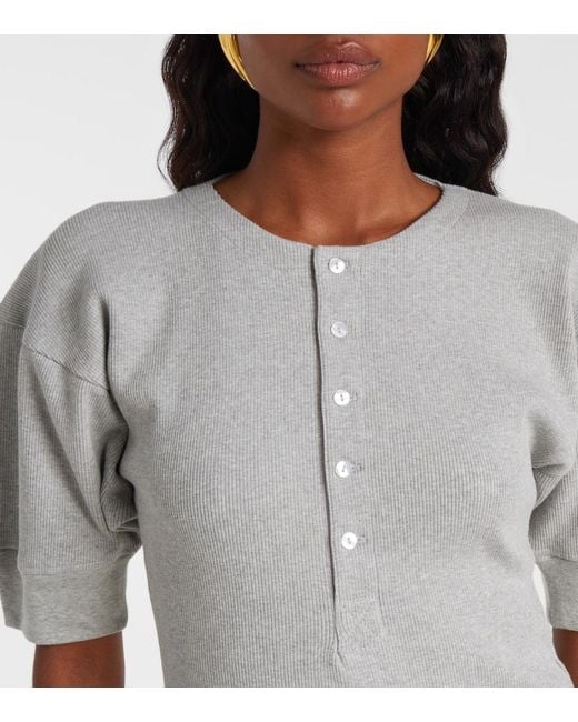 Victoria Beckham Gray Cotton-Blend Henley Shirt