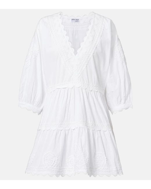 Juliet Dunn White Besticktes Minikleid Aus Baumwollpopeline