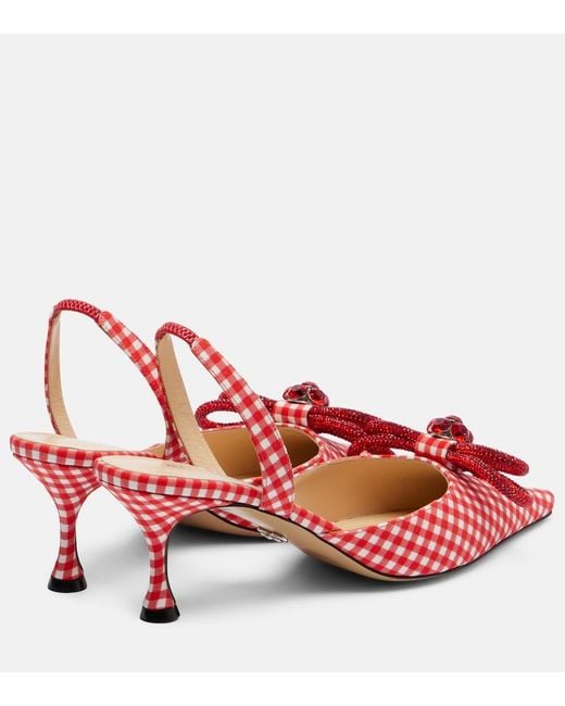 Mach & Mach Pink Double Bow Gingham Slingback Pumps