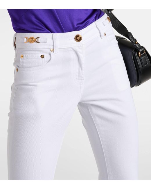 Versace White Embellished Low-rise Flared Jeans