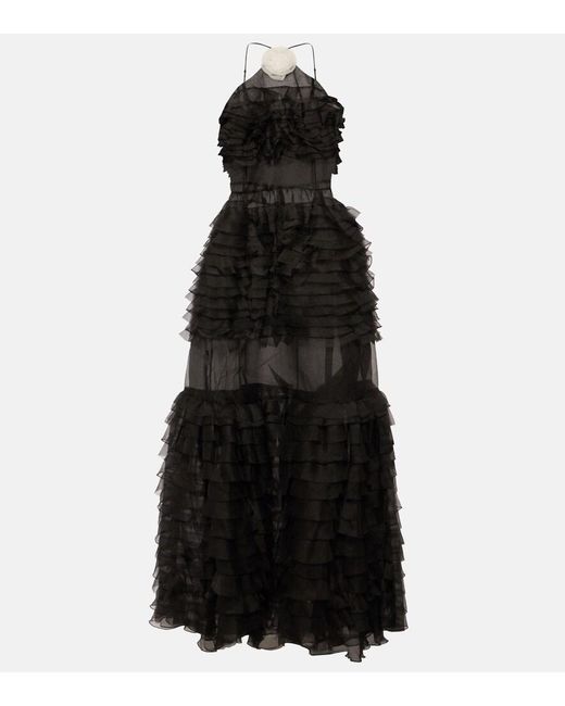 Staud Black Florian Tiered Ruffled Organza Gown