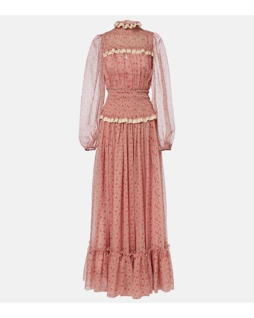 Dolce & Gabbana Red Floral Silk And Cotton Chiffon Gown