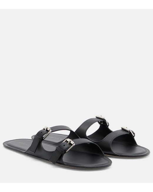 Christen Black Double Belt Leather Sandals