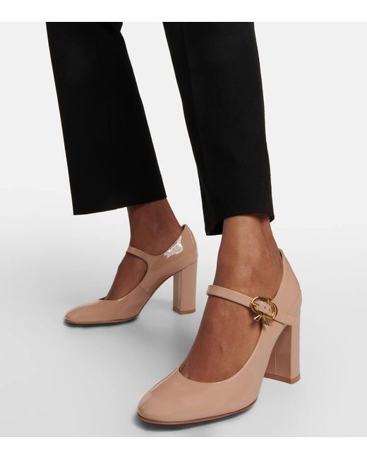 Gianvito Rossi Brown Mary Ribbon Patent Leather Pumps