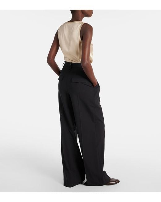 Brunello Cucinelli Black Wool-Blend Wide-Leg Pants