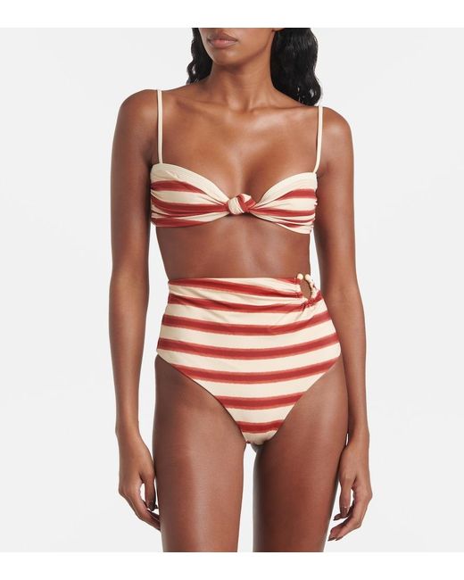 Johanna Ortiz Red Striped High-Rise Bikini Bottoms