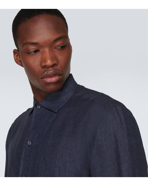 Brioni Blue Linen Shirt for men