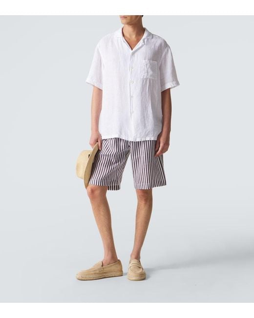 Fedeli Brown Striped Linen Shorts for men