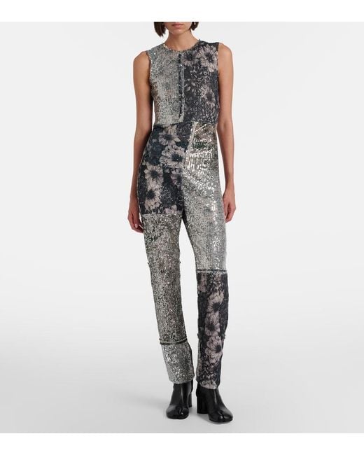Maison Margiela Gray Sequined Patchwork Slim Pants