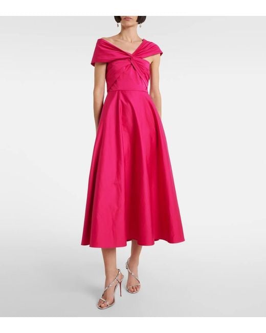 Roland Mouret Pink Gathered Cotton-Blend Midi Dress