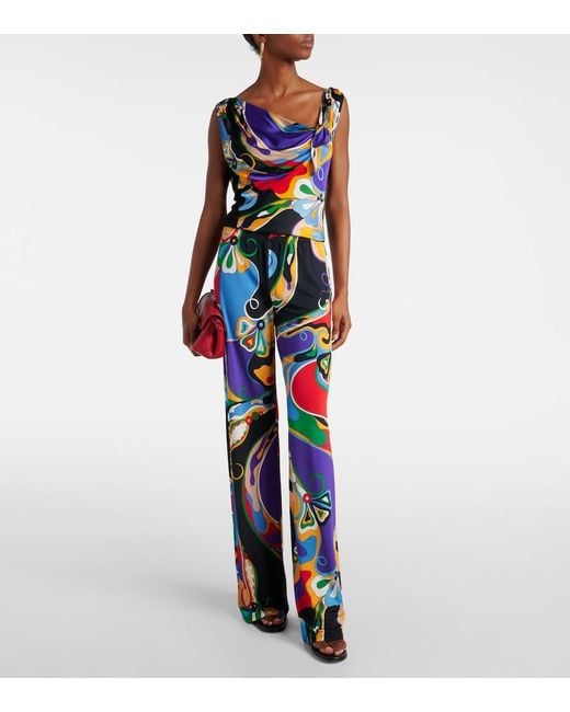 Emilio Pucci Blue Printed Tie-Neck Top