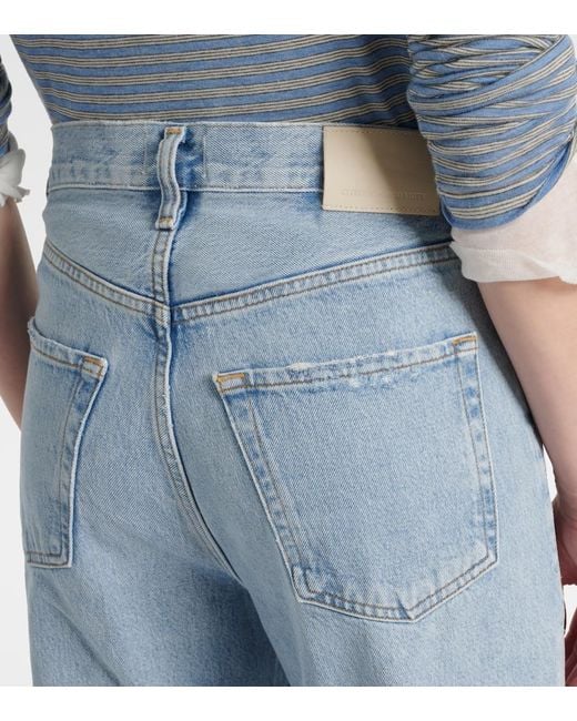 Citizens of Humanity Blue Ayla Distressed Mid-Rise Wide-Leg Jeans