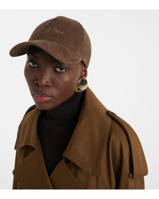 Saint Laurent Brown Corduroy Logo Baseball Cap