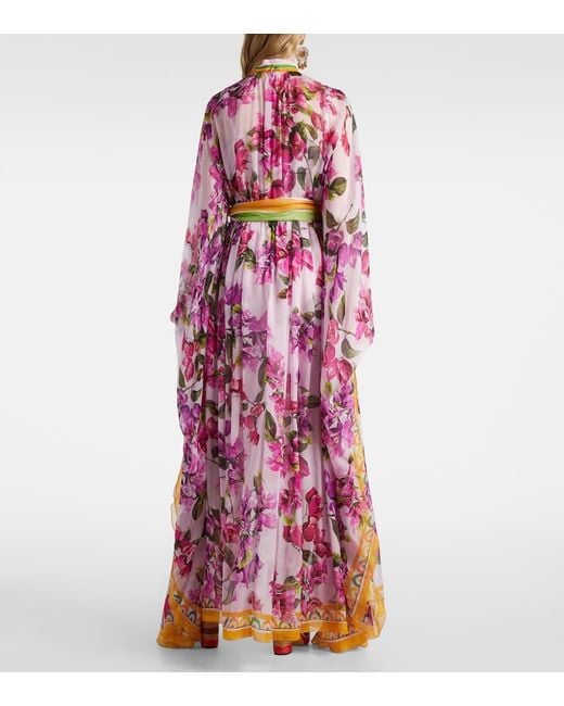 Dolce & Gabbana Purple Bedruckter Kaftan Taormina Aus Seide
