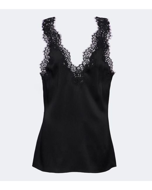 Stella McCartney Black Lace-Trimmed Satin Top