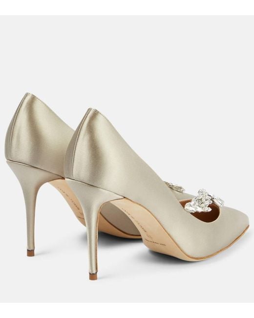 Manolo Blahnik Metallic Nadira 90 Embellished Satin Pumps