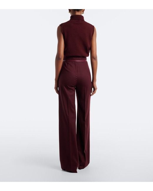Max Mara Red Wool-Blend Wide-Leg Pants