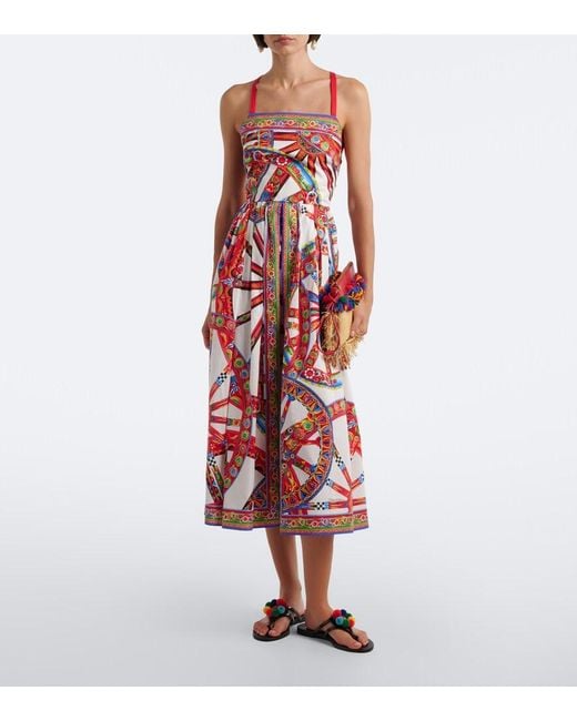 Dolce & Gabbana Carretto Gathered Cotton Poplin Midi Dress