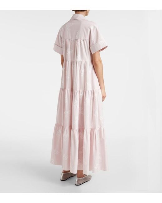 Erdem Pink Embroidered Tiered Cotton Shirt Dress