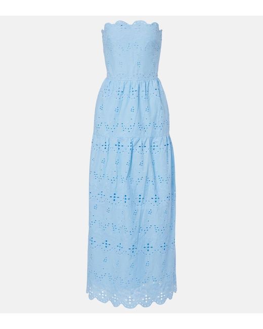 Melissa Odabash Blue Sophie Broderie Anglaise Cotton Maxi Dress