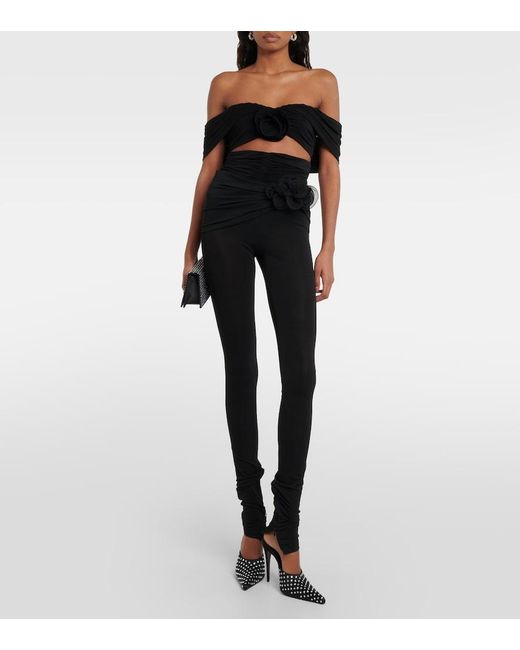 Magda Butrym Black Floral-Applique Jersey Leggings