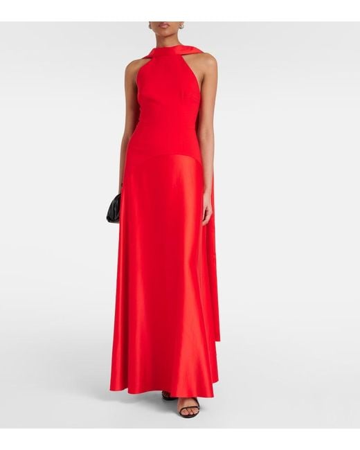 Solace London Red Cece Crepe And Satin Maxi Dress