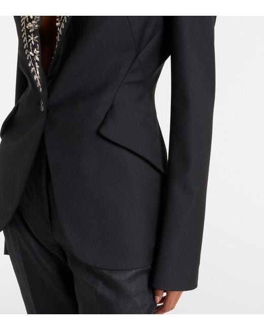 McQueen Black Embellished Single-Breasted Blazer