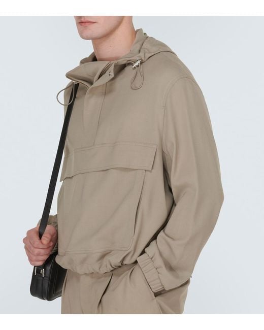 AMI Natural Hooded Half-Zip Twill Jacket for men